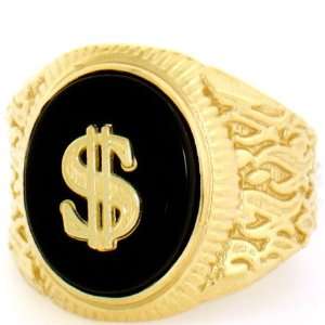  14k Solid Yellow Gold Oval Onyx Dollar Mens Ring: Jewelry