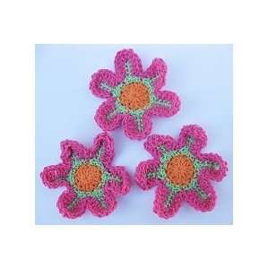  30pc Hot Pink Crocheted Flowers Appliques CR11 Arts 