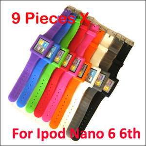 9pcs x Soft Gel Silicone Watch Wrist Band Case Skin For iPod Nano 6 
