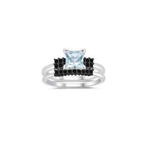  0.55 Cts Black Diamond & 0.70 Cts Aquamarine Matching Ring 