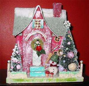 Vintage Style Cody Foster Xmas Red House with Snowman  