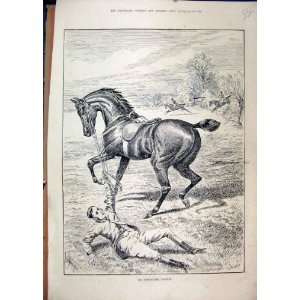  1887 Horse Man Falling Ground Jumping Country Scene: Home 