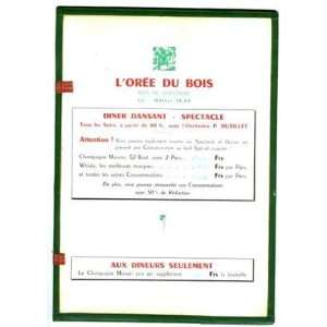  LOree Du Bois Menu Paris France 1950s Bois de Boulogne 