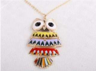 Exquisite colorful owl long necklace X067 T  