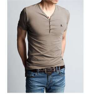 New Mens Fashion Casual Short Sleeve V Neck Slim Fit Tee T Shirt 