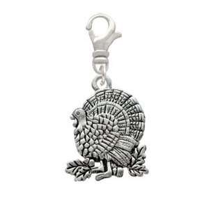  Antiqued Silver Turkey   Two Sided Silver Plated Clip on 