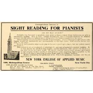  1911 Ad New York College of Applied Music Pianist Tower 