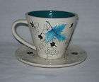 2007 Starbucks 10 Oz Cup Saucer Brown Turquoise Leaves