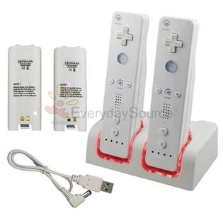 New 2 Battery+Dual Charger Charging Dock Station For Wii at 