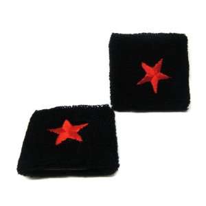    Black with Red Star Wristband Sweatband PAIR