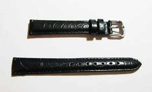 16mm Ladies Black Pattern Leather Watch Band P1  