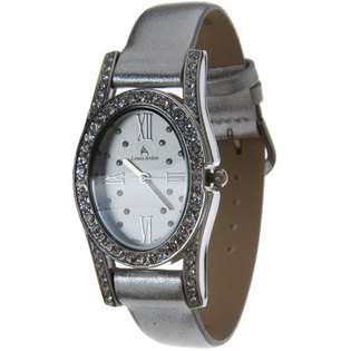 LOUIS ARDEN Vintage Styled Rhinestone Leather Watch (Silver)  Jewelry 