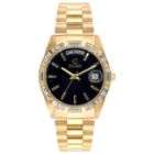 Elgin Mens Round Case Gold Tone with Baguettes on Bezel Watch