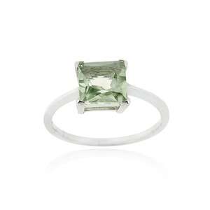 Sterling Silver 1.65ct Green Amethyst Solitaire Square Ring  