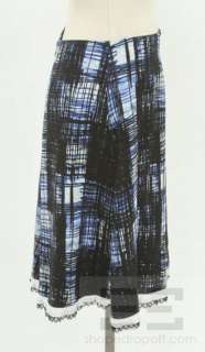 Prada Blue & Black Print Lace Trim A line Skirt Size 42  