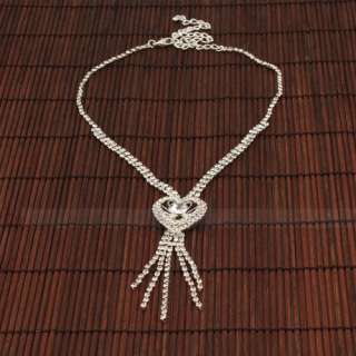 Hollow Heart shaped Rhinestone Wedding Bridal Jewelry Necklace 
