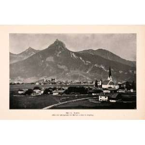 Print Reutte Tyrol Austria Market Town Church Spire Landscape Mountain 