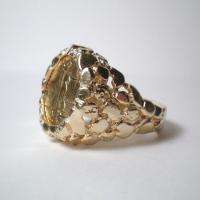 Ladies or Gents 14K Gold Nugget Ring w/ 21.6K Gold Liberty Coin   Size 