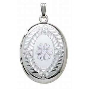Sterling Silver Cremation and Hair Locket w/ Diamond Center 3/4 inch x 