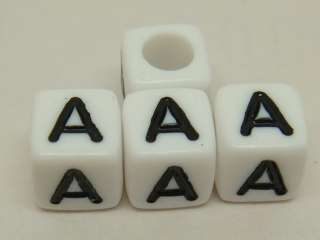   White / Black 6mm Cube Acrylic individual Letter Alphabet Bead bsb22