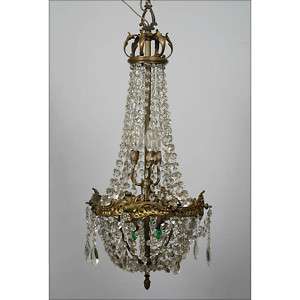 Early 1890s Antique Gas Chandelier with Crystal  