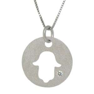  Silver 925 With Genuine Sparkling Diamond With Cut Out Hamsa Hand 
