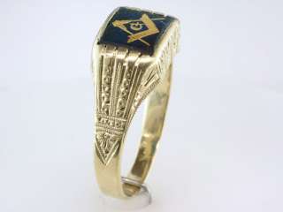 Antique Deco Sapphire Mens Masonic Yellow Gold Engagement Wedding Ring 