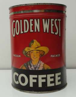 1927 Golden West Coffee Tin Can With Cowgirl Closset & Devers Portland 