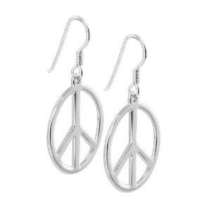   Silver Peace Sign Plain with French Wire Back Finding Dangle Earrings