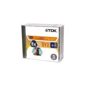  DVD+R Recordable Discs with Jewel Cases, 4.7 GB, Silver, 5 