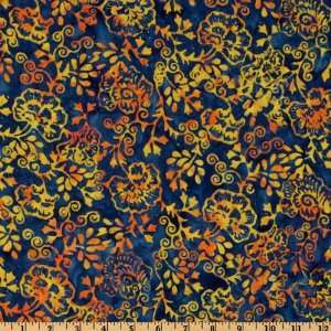  44 Wide Tonga Batik Lollipop Swirly Blooms Blue Fabric 