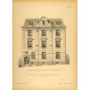  1894 Mansion Stuttgart Germany Drawing Elevation Print 