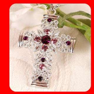 Cross pendant necklace Swarovski Purple Crystal G29  