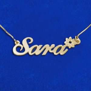    18k Gold Plated Sterling Silver Flower Name Necklace: Jewelry