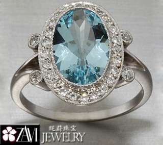 Gemstone Blue Topaz Diamond Ring Band 18K Vintage  