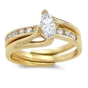 CZ Marquise Engagement Rings Set 14k Yellow Gold Cubic Zirconia 1 CT 