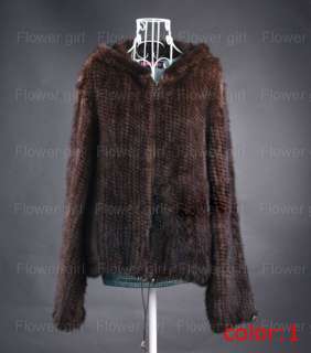 100% Real Genuine Knit Mink Fur Coat Jacket Outwear With Hood Clothing 