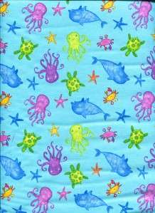 WHALES OCTOPUS CRAB TURTLES BLUE~ Cotton Quilt Fabric  