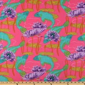  44 Wide New Beginnings Koi Carp & Waterlilies Pink 