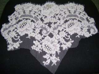 SEQUINS PEARLS CORD FRENCH BRIDAL LACE APPLIQUES SET #7  
