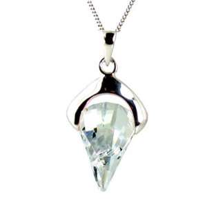 Suspended 3D clear cubic zirconia triangle pendant in stirling silver 