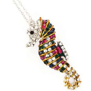    Gorgeous Multi color Crystal Seahorse Lovers Necklace: Jewelry