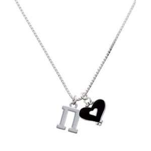  Greek Letter Pi and Black Heart Charm Necklace: Jewelry