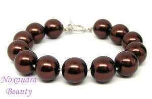 14mm Chocolate Brown SHELL PEARL BRACELET   FREE SHIP  