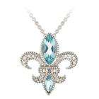    Glitzy Rocks Silver Blue Topaz and Diamond Fleur de Lis Necklace