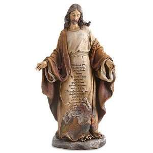   .75 Inches High; Jesus Christ with Lords Prayer Figurine Resin Stone