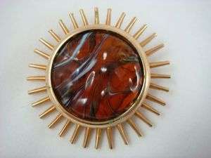 Vintage Starburst Sun Retro Glass Brooch Pin Pendant  