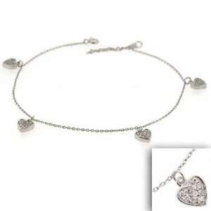   Silver Simulated Diamond cz Heart Charm Bracelet/Anklet Jewelry