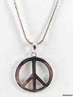 PEACE SIGN PENDANT NECKLACE   Sterling Silver 20.25 Rope Chain Estate 