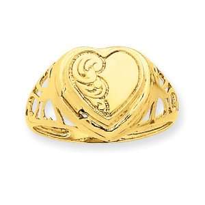  14k 10mm Heart 1/2 Cartouche Embossed Locket Ring Jewelry